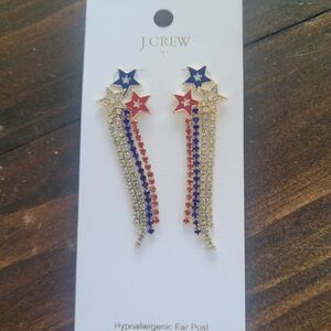 J.Crew Red White Blue Star Fireworks 4th Of July Rhinestone Earrings New NwT